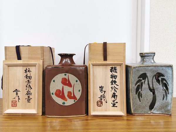 東京都世田谷区太子堂にて濱田篤哉、晋作の扁壷、柿右衛門額皿、反物