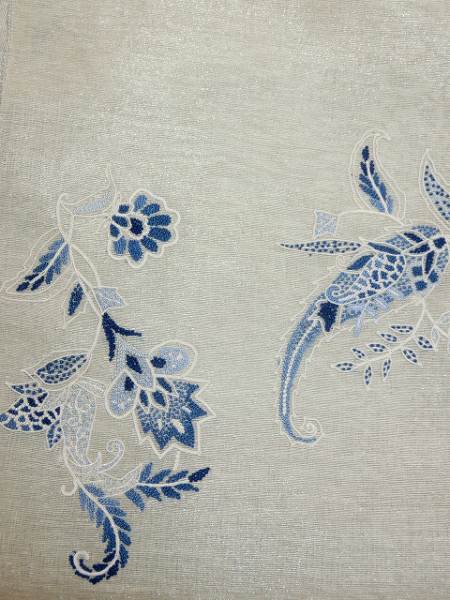 相良手刺繍袋帯ポイント柄白地に青い花 単衣・夏と袷に | 最高級着物