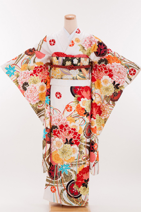 正絹・振袖レンタル【姉妹・友人向け】140204 山本寛斎 白地 丸柄に花