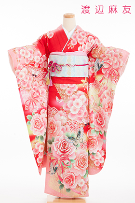 成人式 振袖 レンタル 140217-S 赤地 桜にバラ
