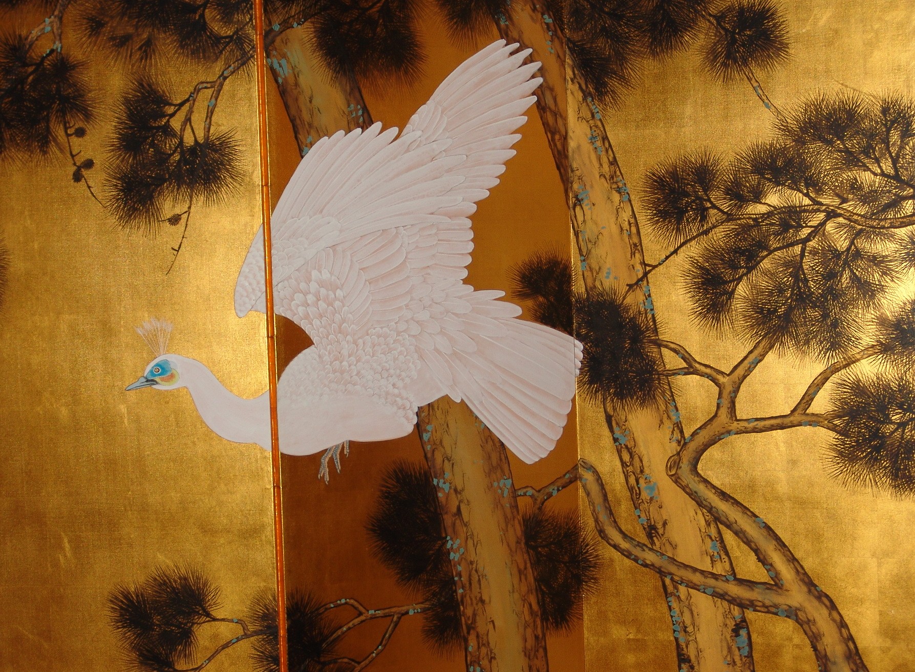 四つ折り屏風 日本画 和紙に金粉彩色 酒造り 金屏風 日本画金屏風の