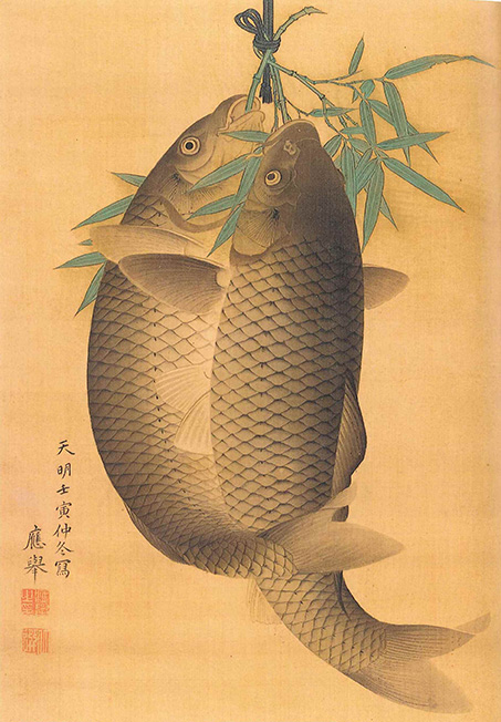 円山応挙/圓山應擧/跳鯉図/コイ図/鯉図/掛軸