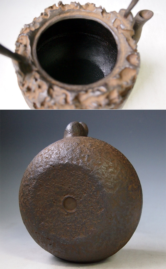 hn2720 龍文堂写 蟹文岩口鉄瓶 般若勘渓作 約1.1L【日本製・証明書付き