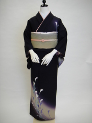 正絹訪問着レンタル】 10042 紫黒色カラー柄正絹付下げ訪問着