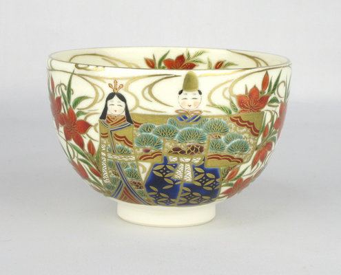 清閑寺窯 杉田祥平 造 色絵仁清立雛画 茶碗 清閑寺窯 杉田祥平 造 色絵