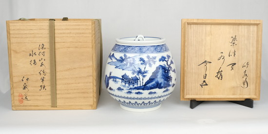 栗山園オンライン通販部 / 【出物】 染付山水絵芋頭水指 4代三浦竹泉