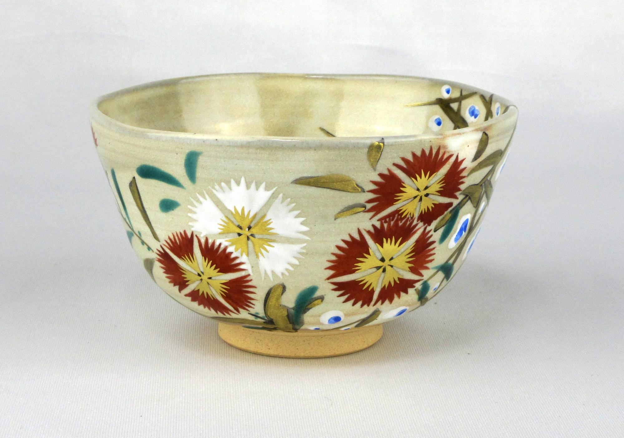 茶道具 京焼 上山善峰作 金砂子 扇面流茶碗 共箱 V 9825