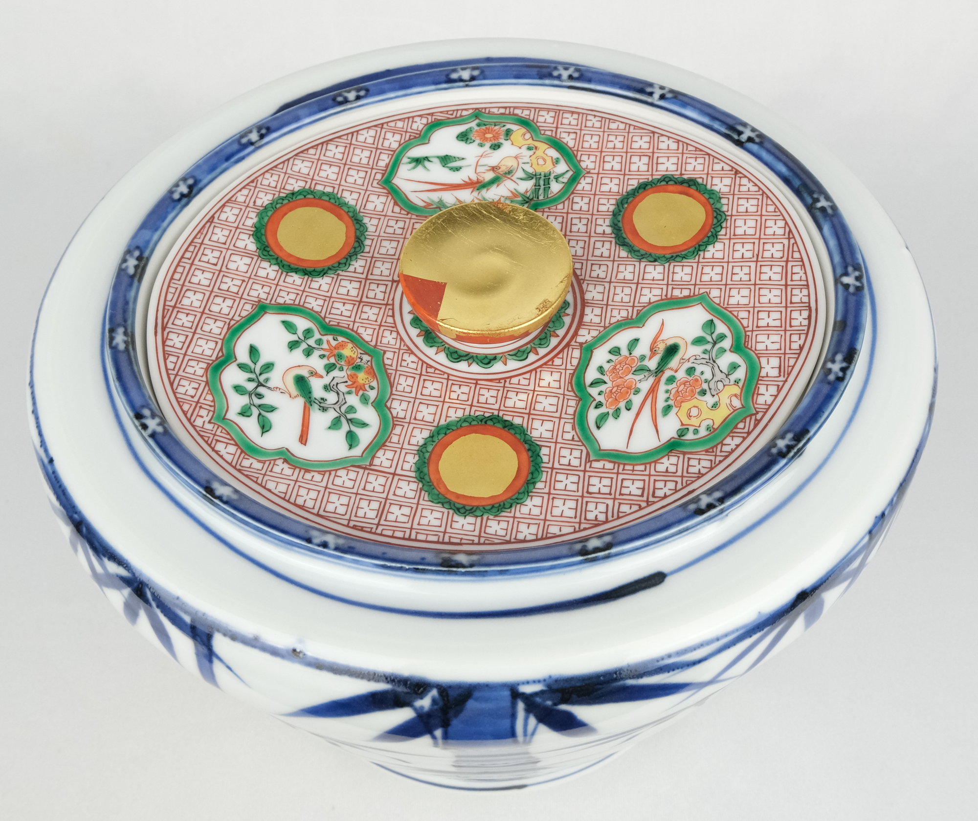 栗山園オンライン通販部 / 【出物】 染付竹図赤絵蓋水指 5代三浦竹泉