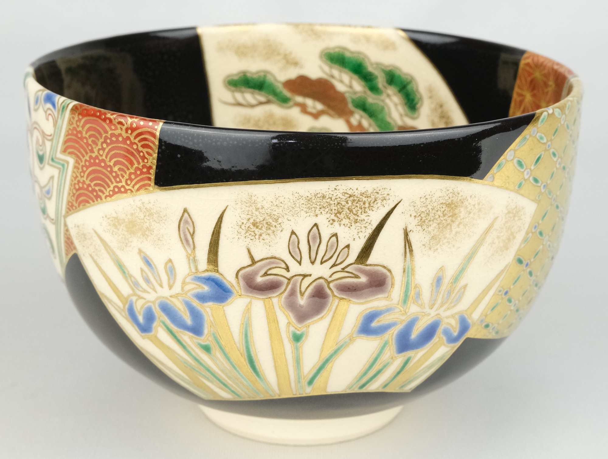 山本教行作 山本教行作 岩井窯 地釉黒流 茶碗 共