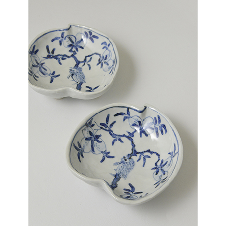 四角向付 5客 草花文様 染付 色絵付 明治 大正 蔵出し 四角向