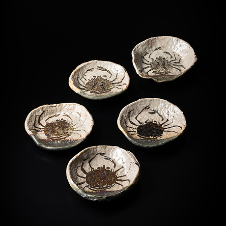 B409b 「乾山写 紅葉に流れ銘々皿」5枚 京焼 金彩銀彩 作者不詳 和菓子