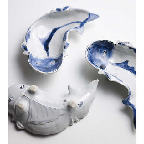 No.10 魯山人 鯰向付 / Rosanjin Dish, Underglazed blue, Fish shaped