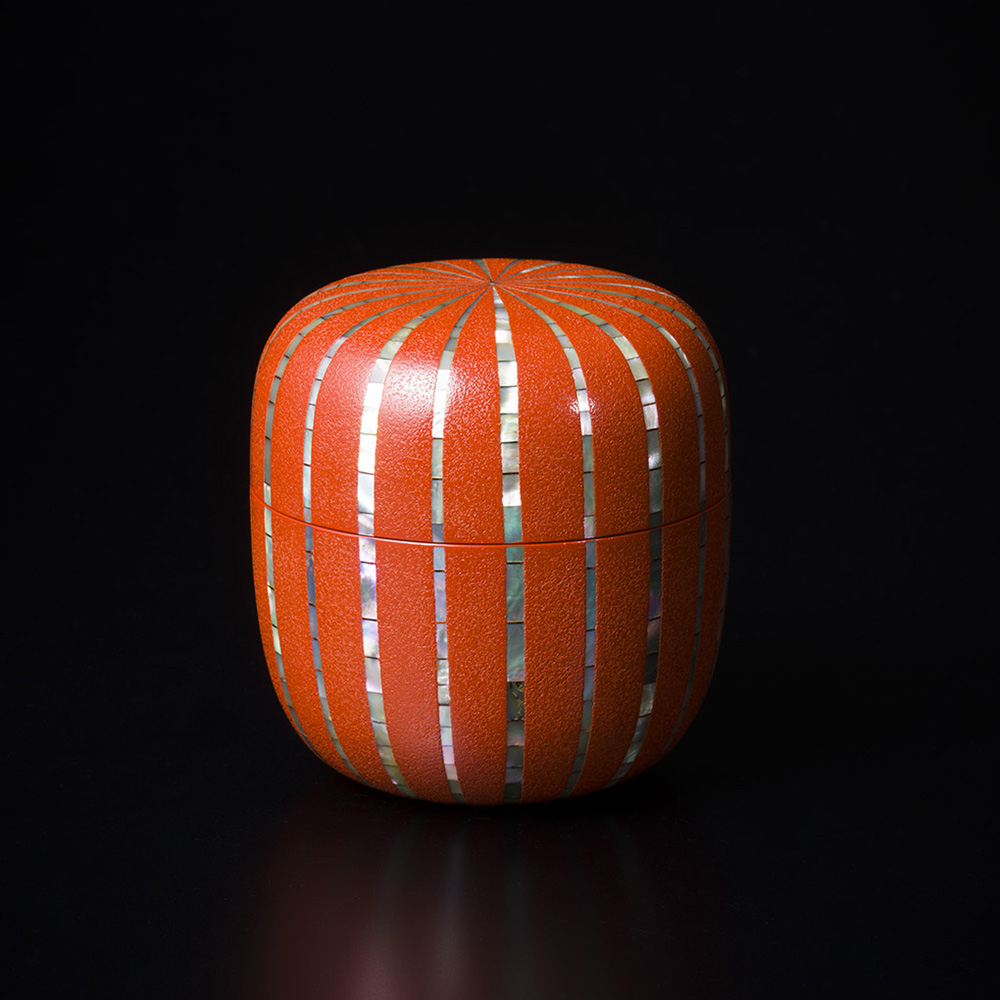 黒田辰秋 朱沃地螺鈿大名縞茶器 | しぶや黒田陶苑