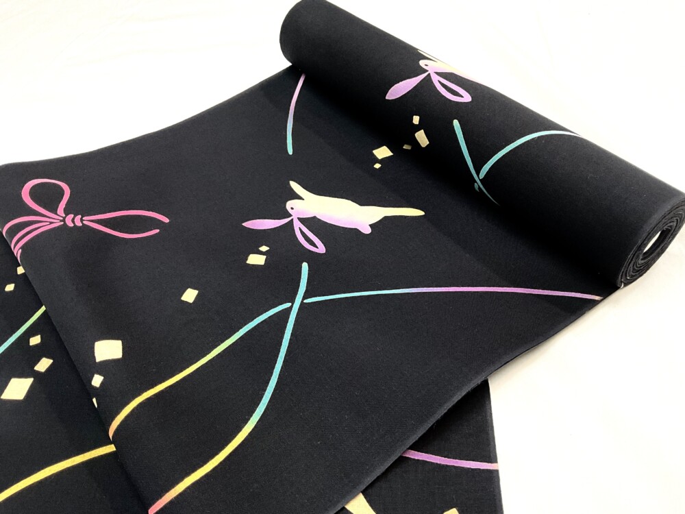 お値打ち浴衣】女性浴衣 反物 黒地 うさぎ柄 日本製 240512-6 - きもの