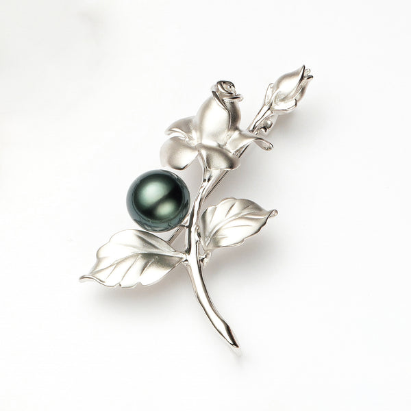 ヴィンテージブローチ 本真珠 黒真珠 ブラックパール 天然 シルバー