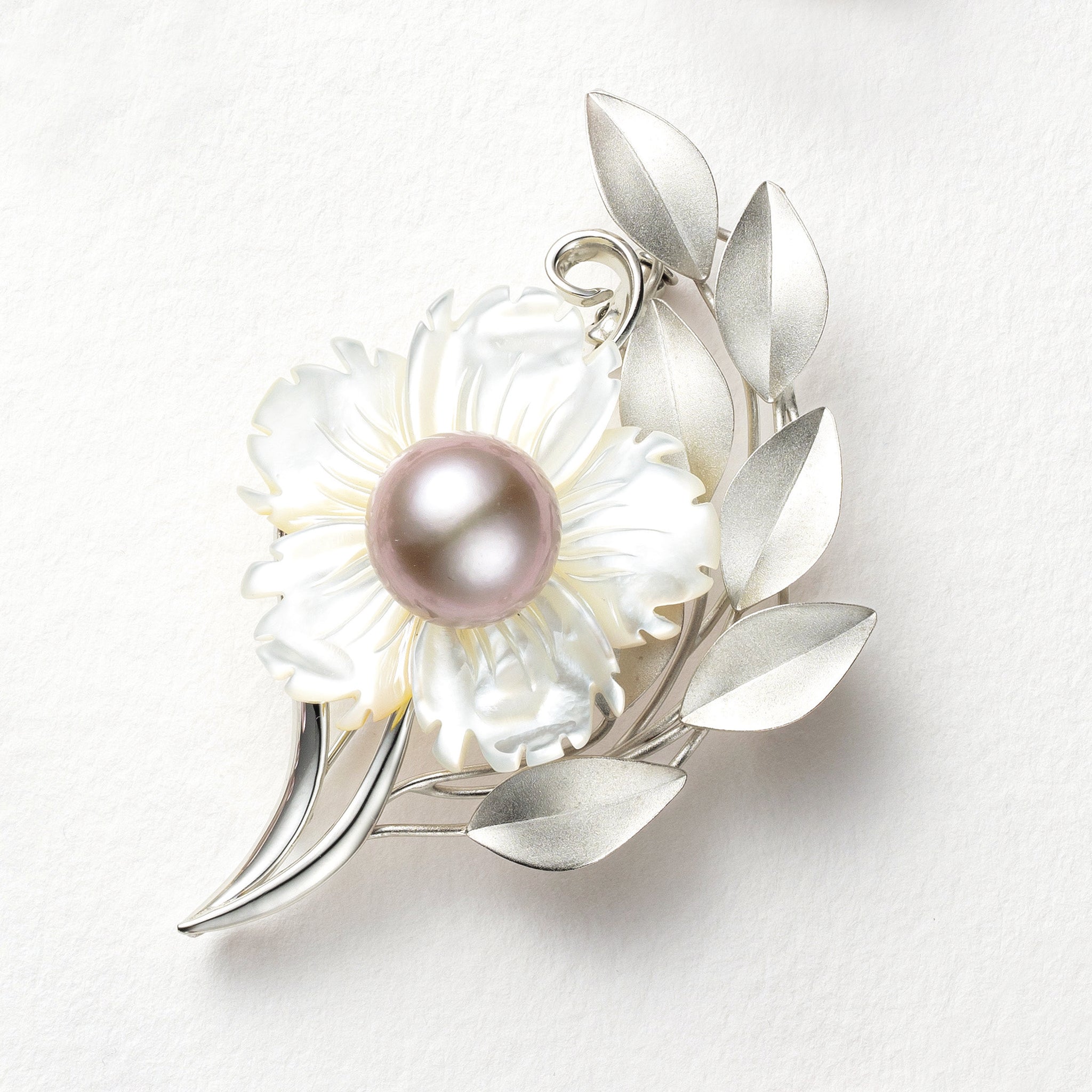 パール/シェル シルバーブローチ兼ペンダントトップ(淡水真珠/12mm