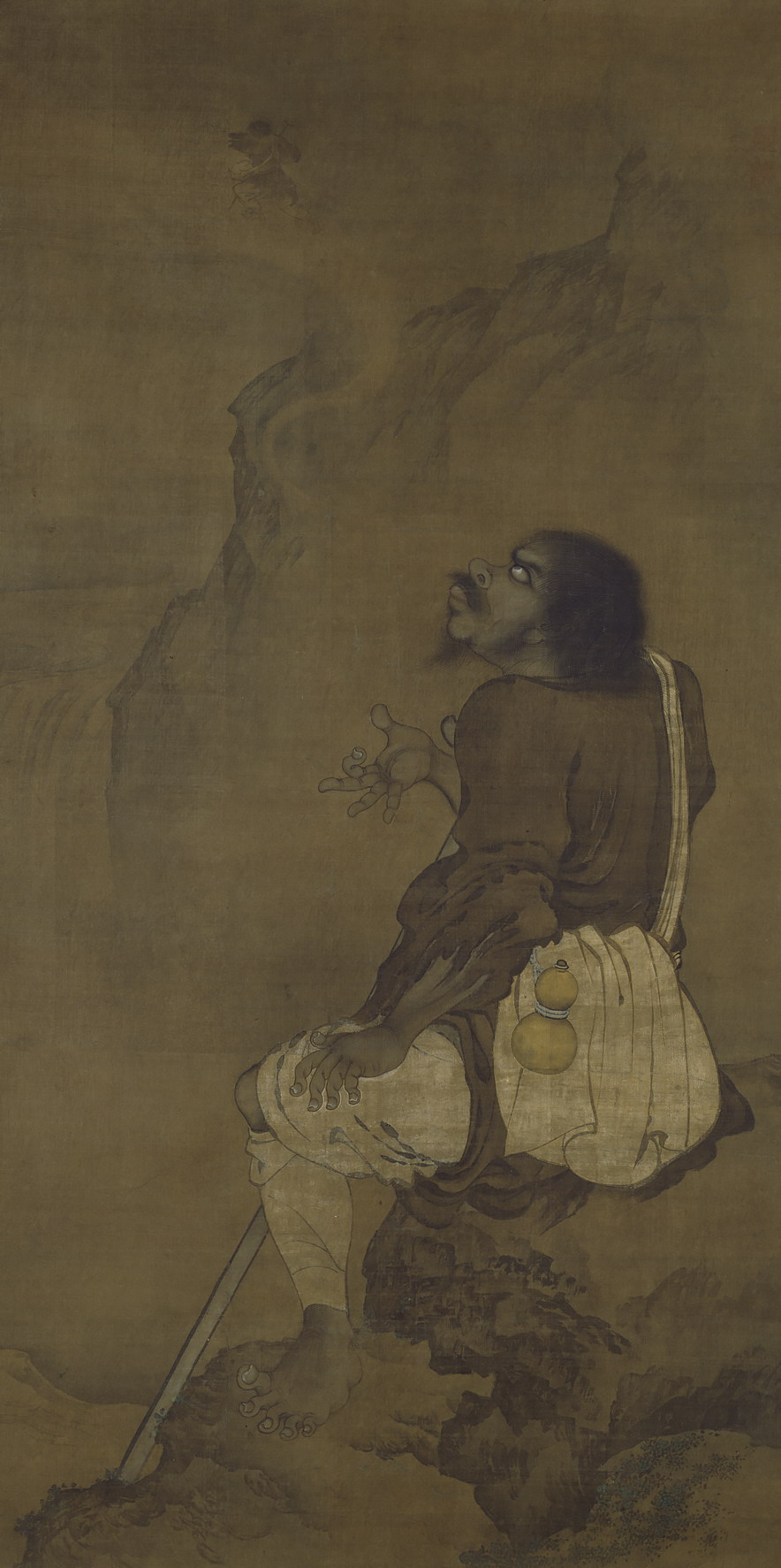 浮世絵師 尾形月耕 「鉄拐仙人」 真作肉筆！ 浮世絵師 尾形月耕 「鉄拐