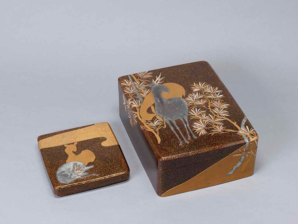 金蒔絵山水紋香箱 江戸期 合せ箱 金銀 富士山 高蒔絵 山と鳥