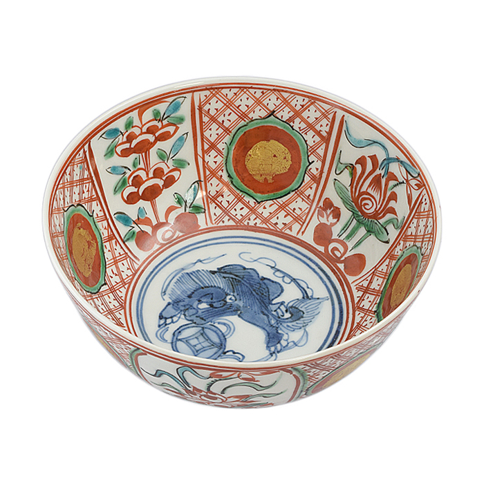 東*山様 須田菁華 色絵 百合 ゆり 湯呑 共箱 赤絵金襴手 絵替り 碗形向