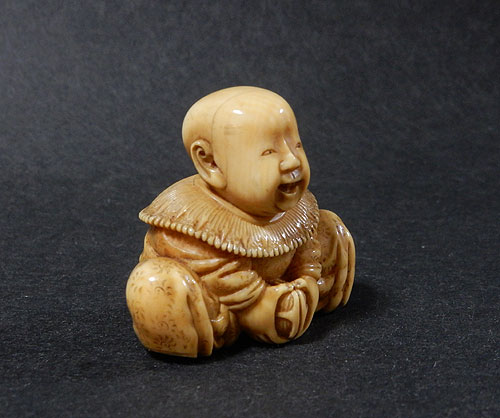 極上細密細工 天然白材 唐子 人物 根付 時代 東洋彫刻 アンティーク