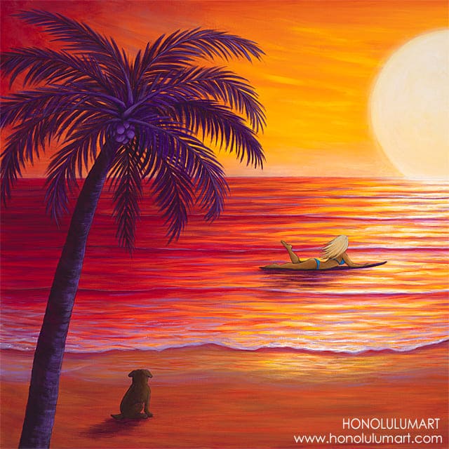 絵画バリ島ヤシの木と海 No.0507 絵画バリ島ヤシの木