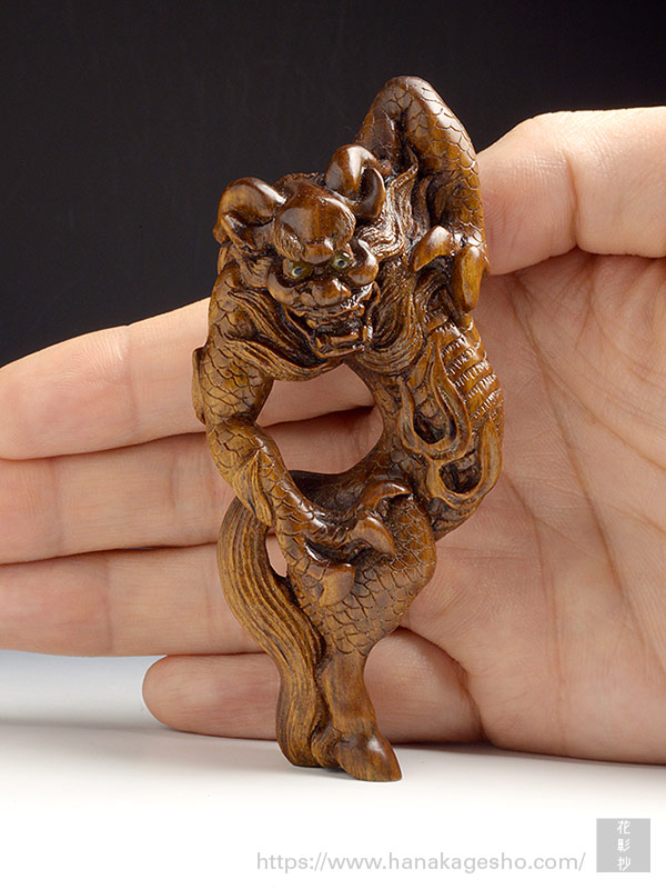 時代 堤物 根付 置物 鹿角 麒麟 全長10.5cm 神獣 彫刻CM257 時代