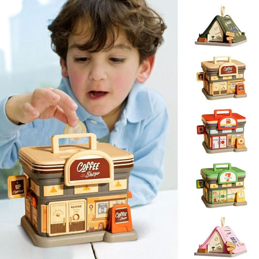 オリジナルノベルティ製作の販促ワールド|お店型貯金箱