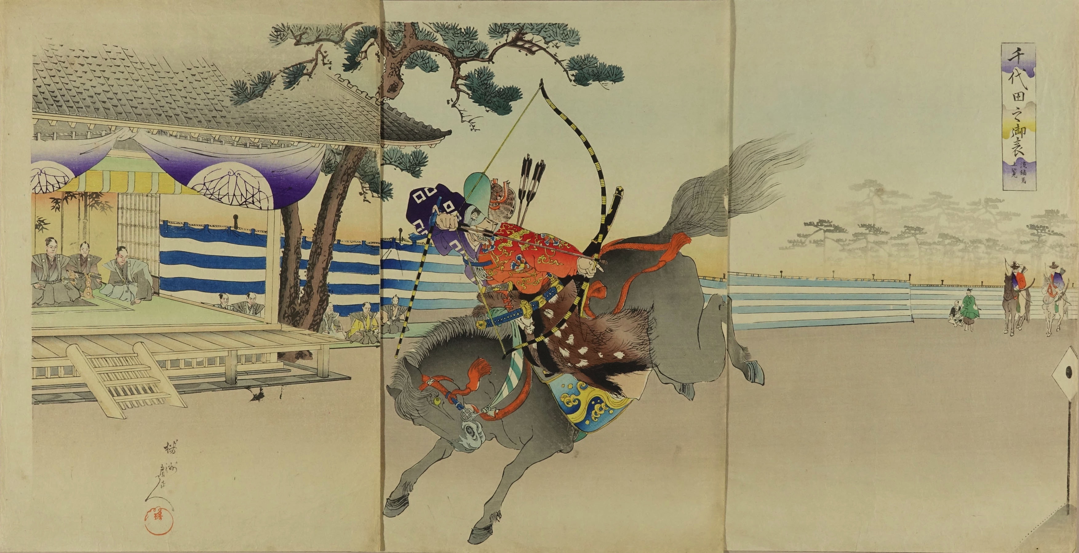 不詳/作者不詳/鏑流馬/弓人物図/布袋屋掛軸HJ-509 周延 千代田