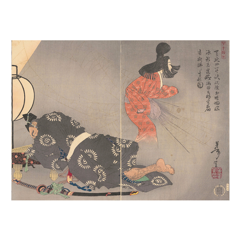 名古屋刀剣ワールド】レプリカ浮世絵（3枚絵）／月岡芳年「藤原保昌月