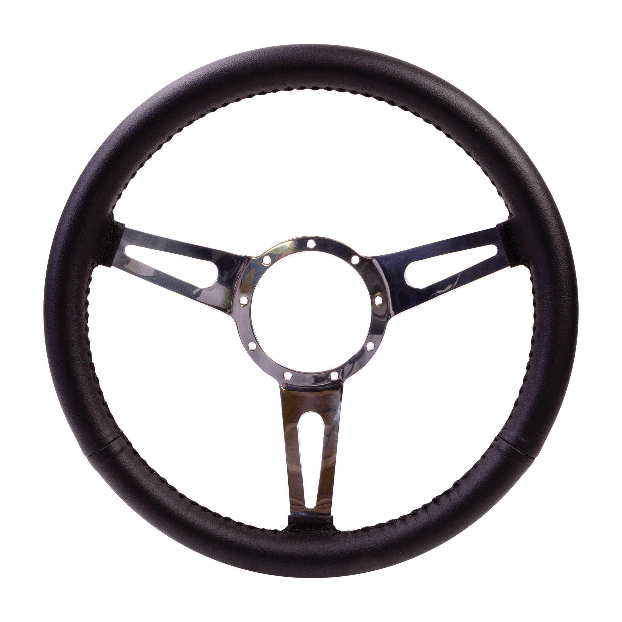 SSP 3-Slot Black Leather Steering Wheel. 380mm 9 Bolt: AC400108