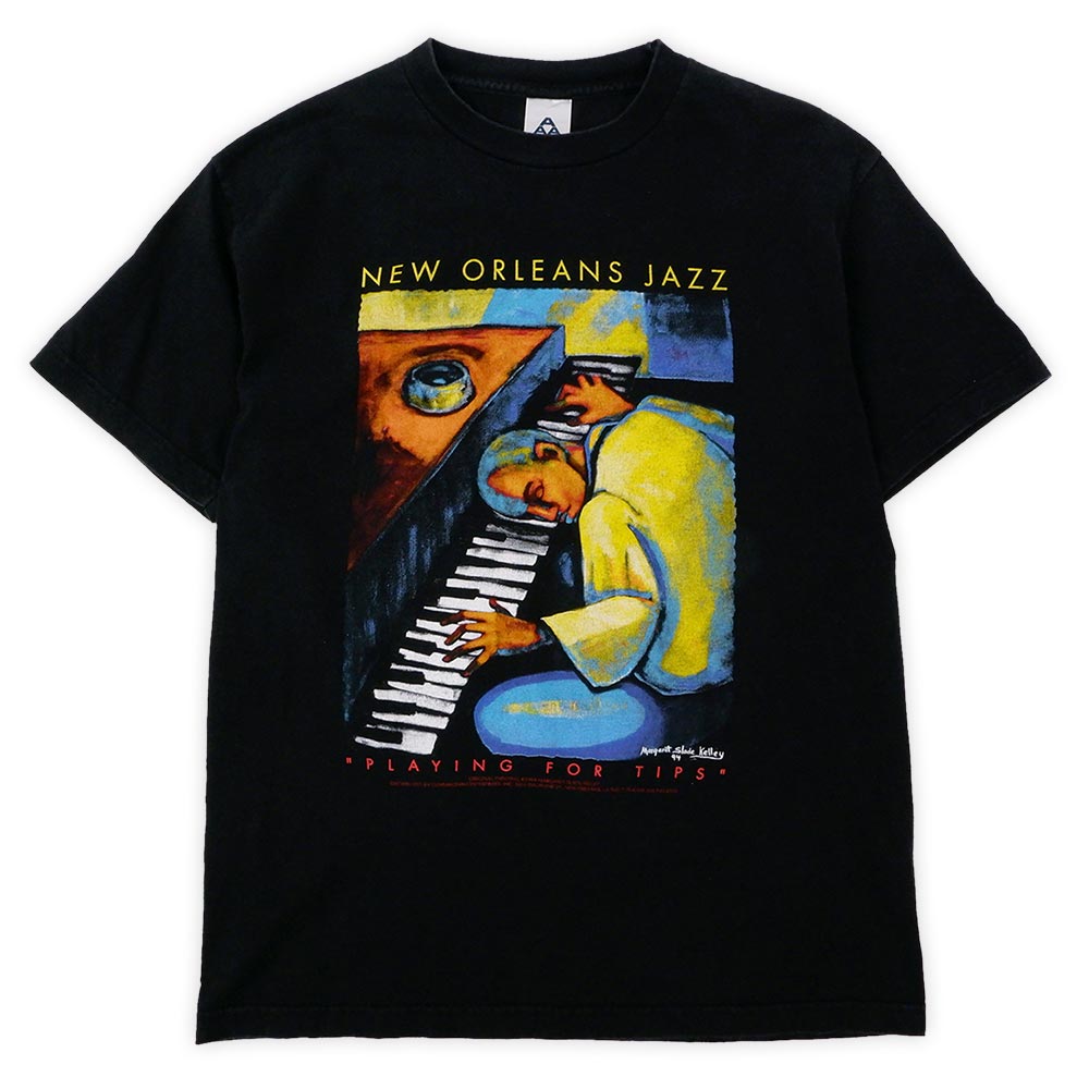 JAZZ Tシャツ 黒 音楽T アート 古着 NEW ORLEANS 90s風