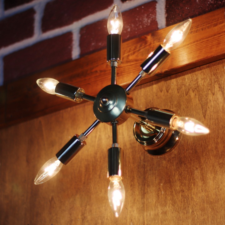 ミッドセンチュリーなスプートニクランプ6灯ブラケットライトをアップ