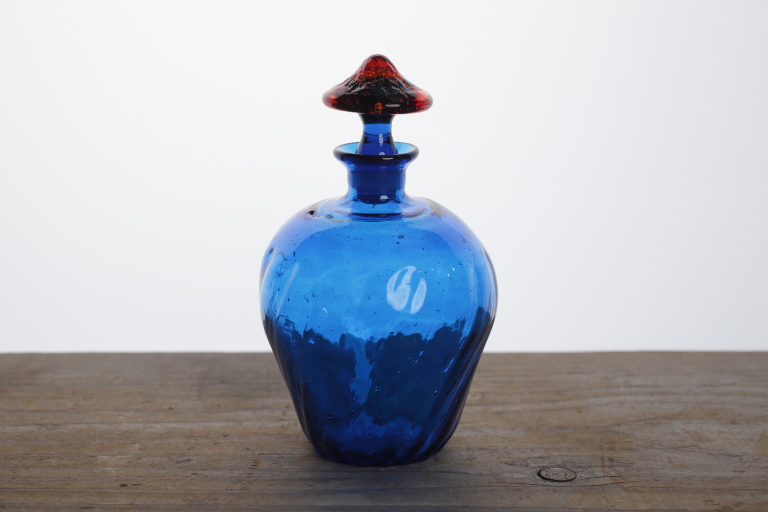 西川孝二作品吹きガラスリキュール瓶波状模様ボトル 未使用に近い 民藝