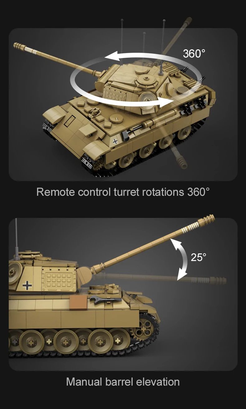 CaDA WWII German Panther RC Tank Brick Set – 907-Piece Remote