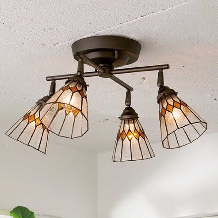 LT-5147 アンティークなステンドグラス4灯シーリングライト