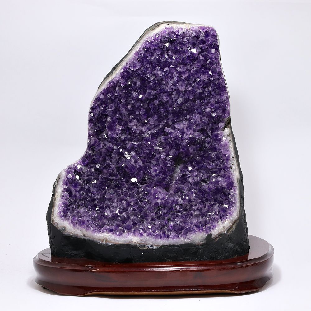 大型スタンドアメジストクラスター/原石（全高約300mm/専用木製台座