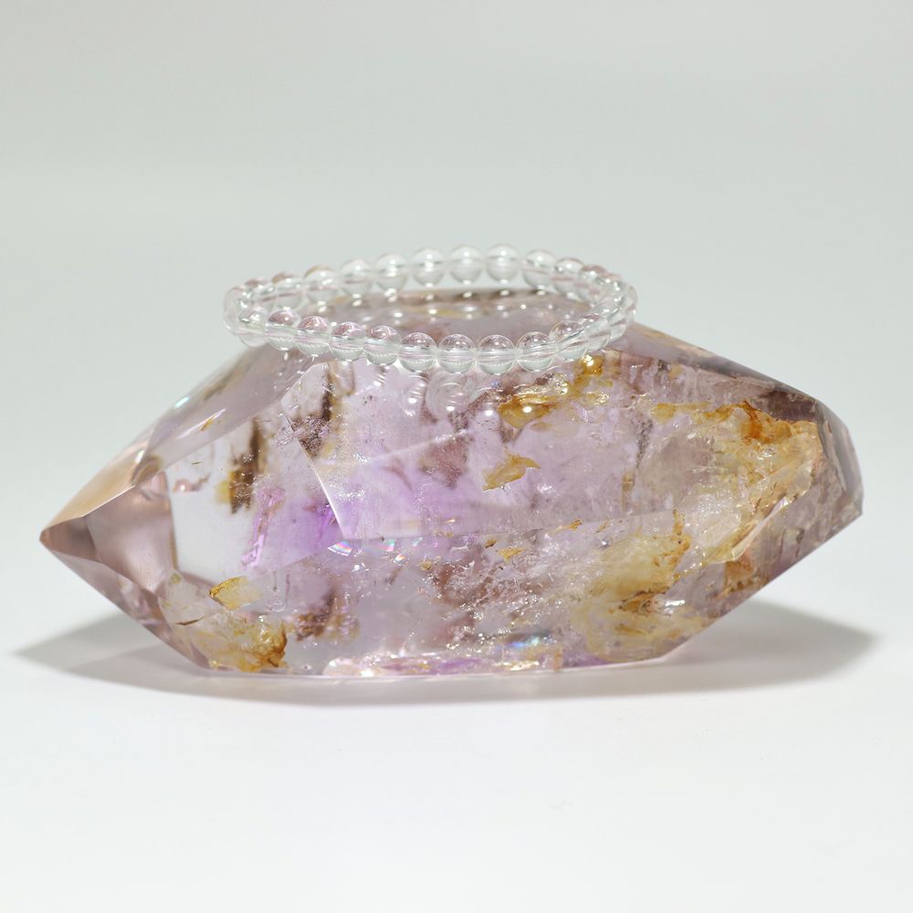 高品質]マダガスカル産アメジストエレスチャル磨き石/水入り