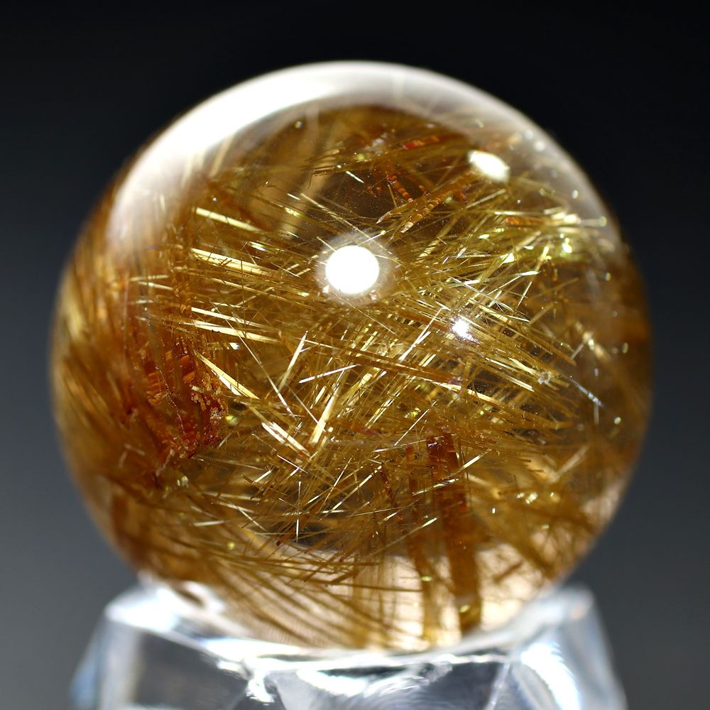 超絶綺麗✨48mm ゴールドタイチンルチルクォーツ 丸玉 スフィア 金針