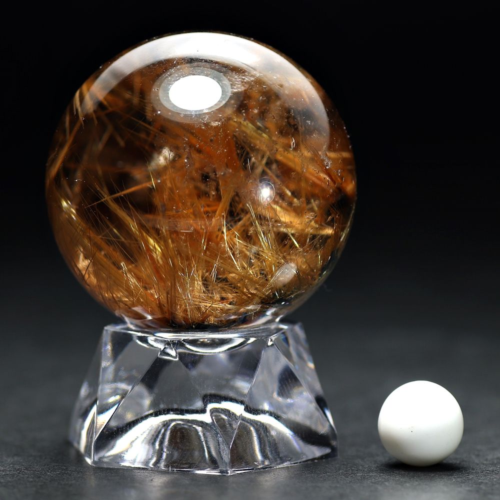 トップクォリティ]ブラジル産太陽放射ルチルクォーツ丸玉/スフィア