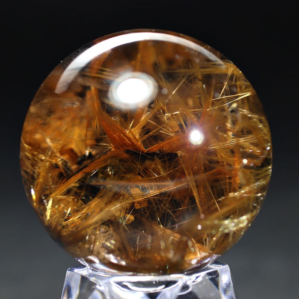 トップクォリティ]ブラジル産太陽放射ルチルクォーツ丸玉/スフィア