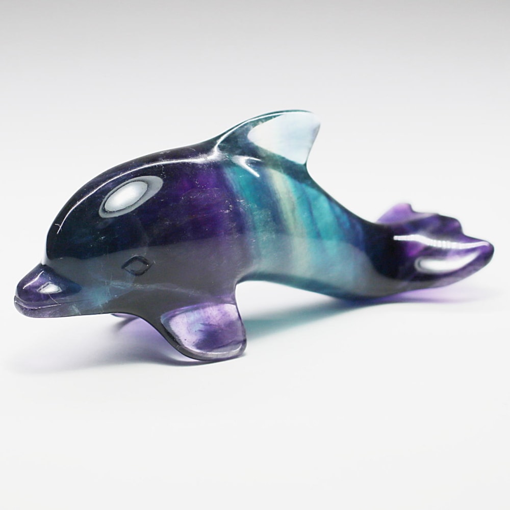 天然レインボーフローライト彫刻イルカ（置物） - 埼玉県吉川市の