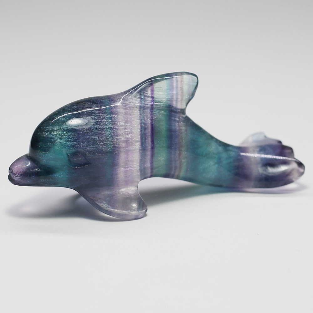 天然レインボーフローライト彫刻イルカ（置物） - 埼玉県吉川市の