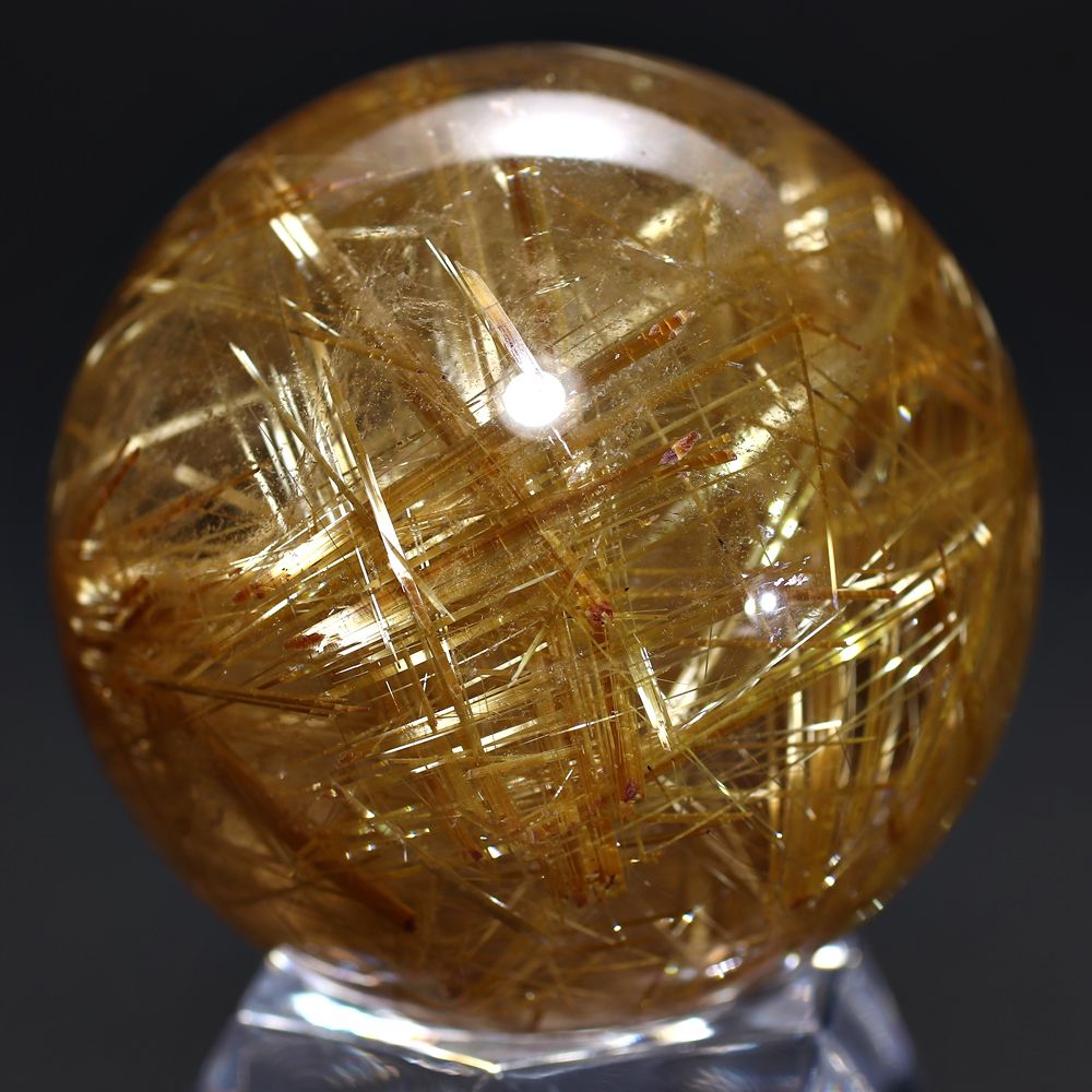 高品質++]ブラジル産タイチンルチルクォーツ丸玉/スフィア（球体直径