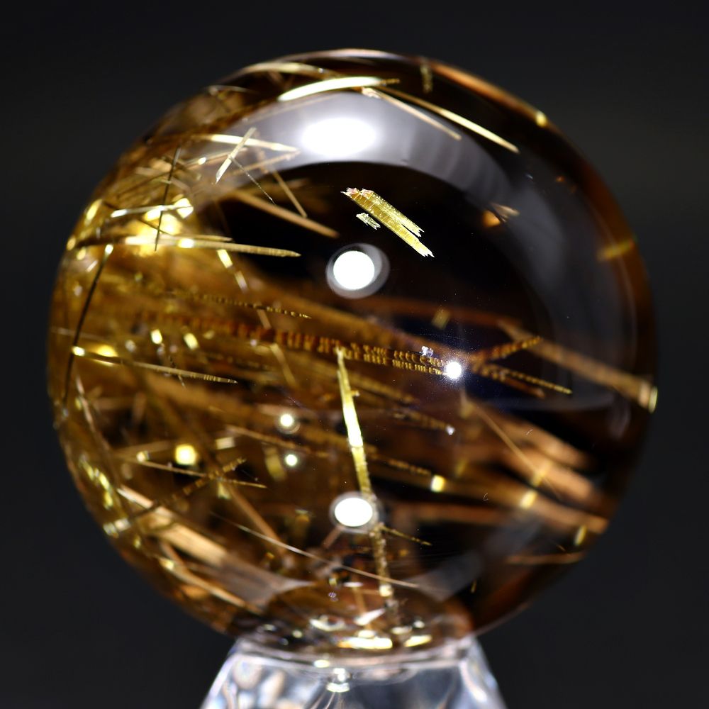 トップクォリティ]ブラジル産タイチンルチルクォーツ丸玉/スフィア