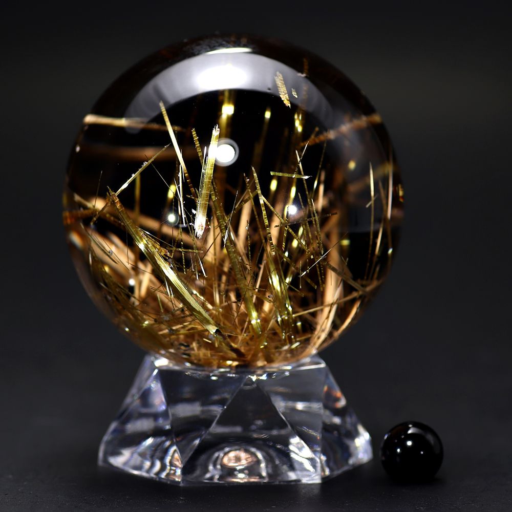 トップクォリティ]ブラジル産タイチンルチルクォーツ丸玉/スフィア