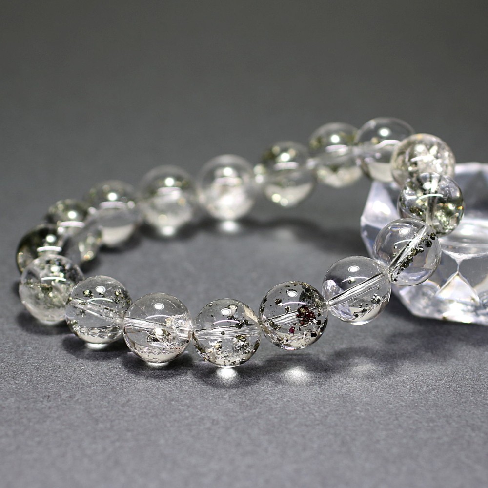 高品質++]パイライトインクォーツブレスレット/黄鉄鉱（約12.5mm玉