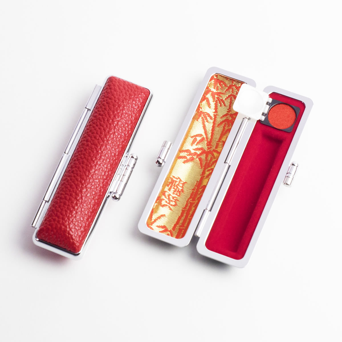 印鑑ケース/丸寸胴用/もみ革ケース(レッド・内張り朱竹)10.5mm～12mm用