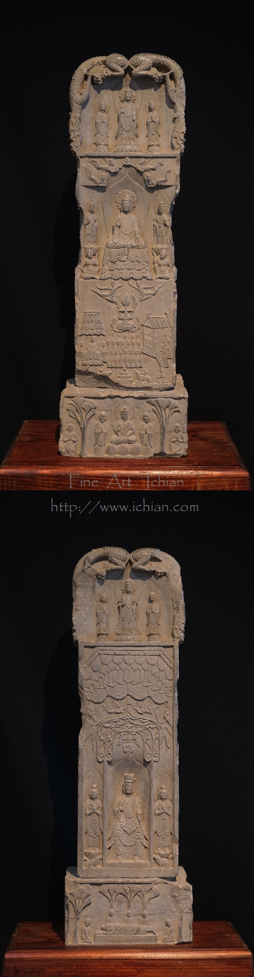 仏像，ブロンズ中国古董，北魏仏像，古銅製 石造三尊像牌・仏龕北魏～北