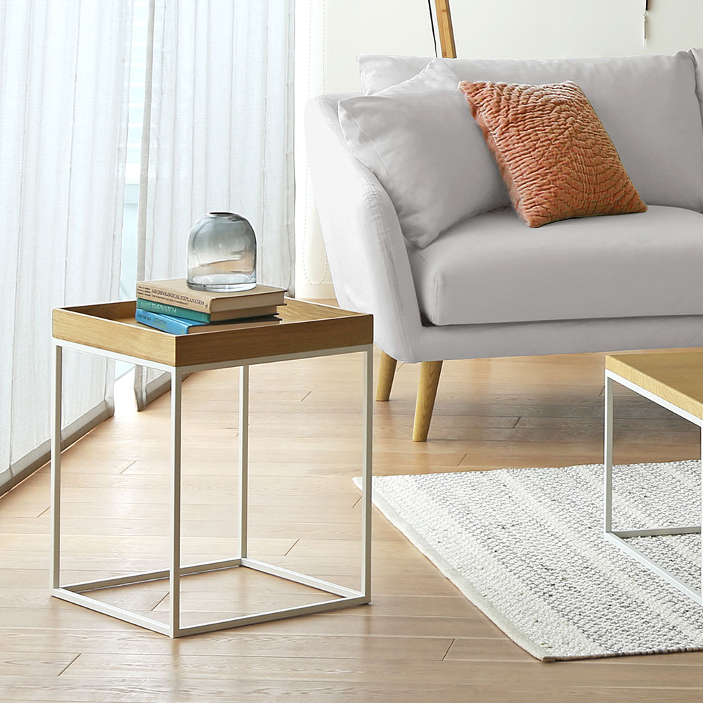 サイドテーブル「LINIE リニエ」ホワイトオーク材/ホワイトフレーム