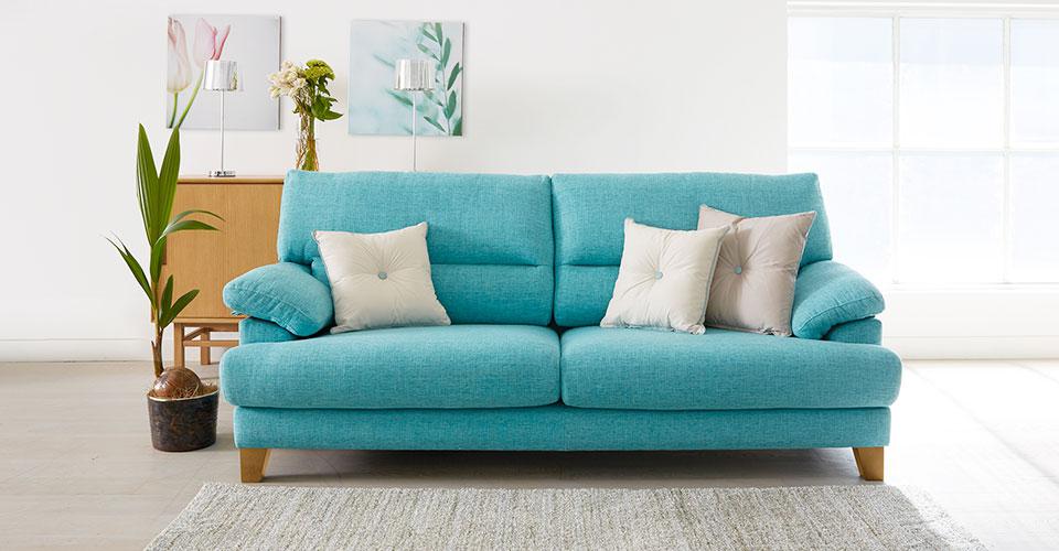 ラブソファ「アクア SD-341C」2人掛け 布#FG220-11D ブルー色 脚部全2